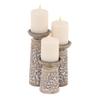 3-Piece Rustic Mango Wood Flourish-Patterned Candle Holder Set Brown Bohemian Eclectic view 2