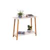 2 Tier Solid Bamboo Frame Console Table White Modern Contemporary Rectangle Matte Shelf view 1