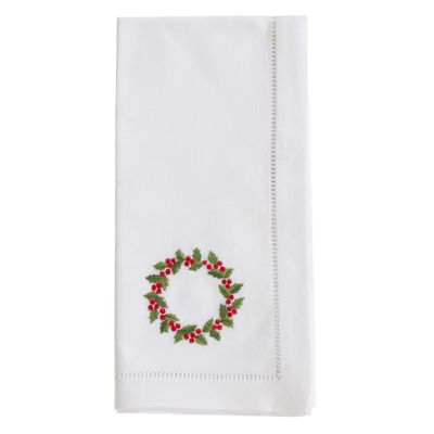 Cotton Napkins with Embroidered Wreath Design (Set of 6) White Square