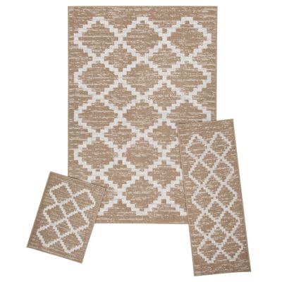 3-Piece Indoor Area Rug Set - Non-Slip Rug Set Includes Large Area Rug with Hallway Runner & Door Mat - Living Room, Bedroom, Kitchen & Entryway Rugs - Landon Tan - Achim Home Decor