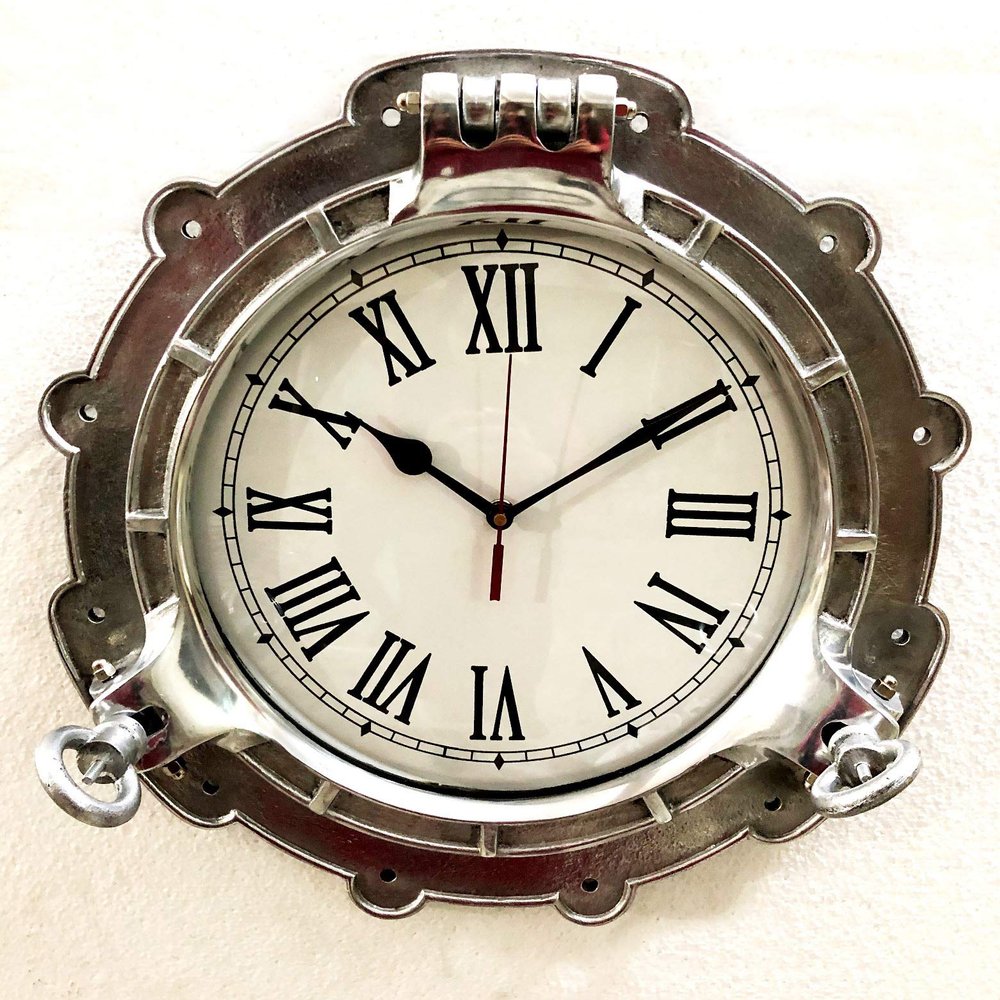Antique Marine Brass Ship Porthole Clock 15" inches Nautical Wall Clock Home Decor