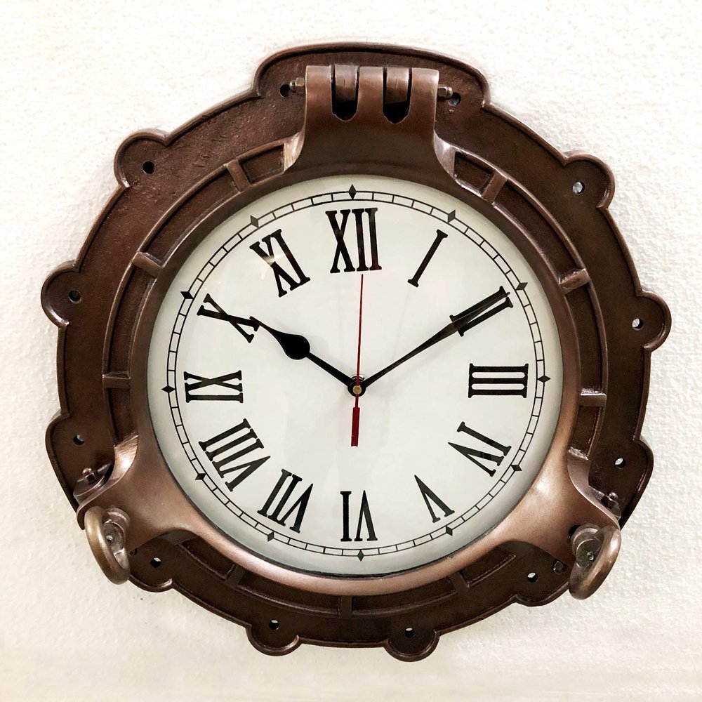 Antique Marine Brass Ship Porthole Clock 15" inches Nautical Wall Clock Home Decor (Antique Brown)