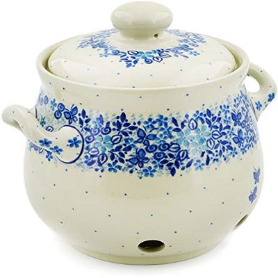 Polmedia Polish Pottery Garlic and Onion Jar UNIKAT - Delicate Blue Pattern Handmade in Boleslawiec Poland by Ceramika Artystyczna + Certificate of Authenticity