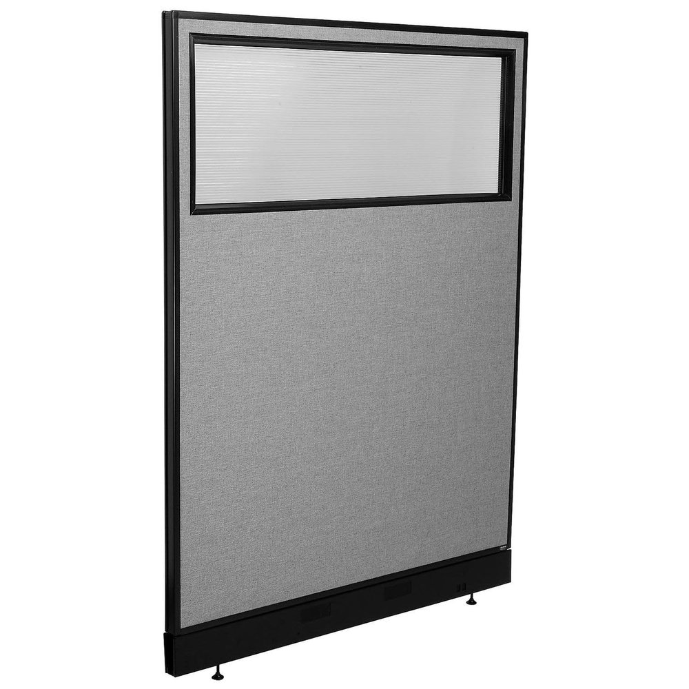 Global Industrial 48-1/4"W x 64" H Office Partition Panel with Partial Window & Pass-Thru Cable, Gray
