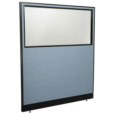 Global Industrial 60-1/4"W x 64" H Office Partition Panel with Partial Window & Pass-Thru Cable, Blue