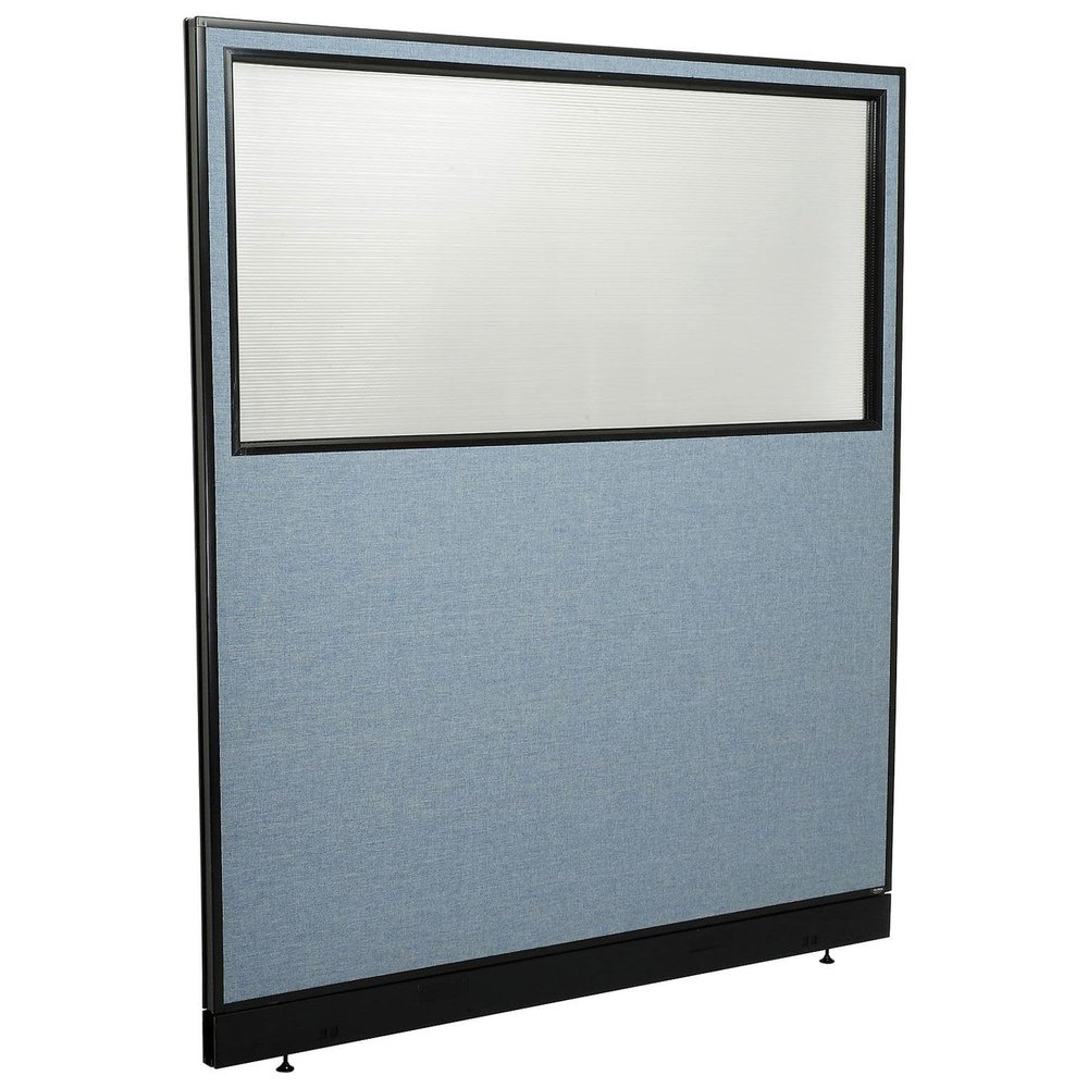 Global Industrial 60-1/4"W x 64" H Office Partition Panel with Partial Window & Pass-Thru Cable, Blue