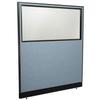 Global Industrial 60-1/4"W x 64" H Office Partition Panel with Partial Window & Pass-Thru Cable, Blue view 1