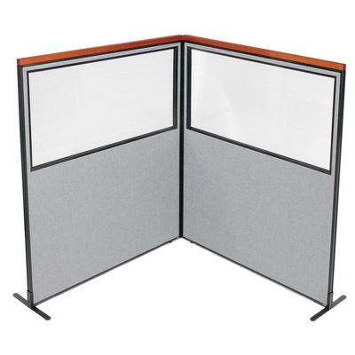 Global Industrial 60-1/4"W x 73-1/2"H Deluxe Freestanding 2-Panel Corner Divider with Partial Window, Gray