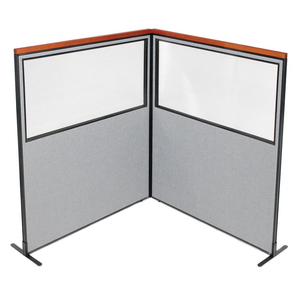 Global Industrial 60-1/4"W x 73-1/2"H Deluxe Freestanding 2-Panel Corner Divider with Partial Window, Gray