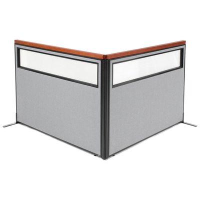 Global Industrial 60-1/4"W x 43-1/2"H Deluxe Freestanding 2-Panel Corner Divider with Partial Window, Gray