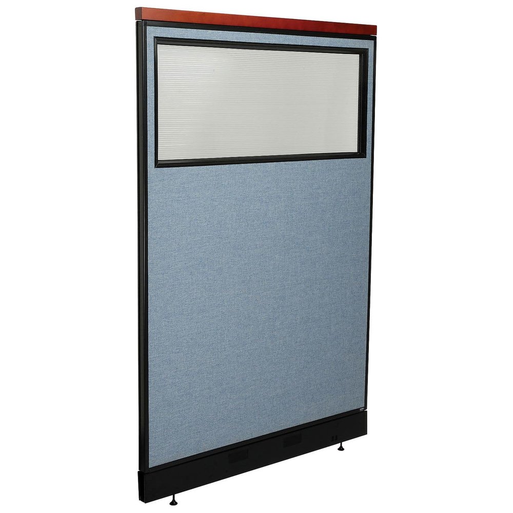 Global Industrial 48-1/4"W x 77-1/2"H Deluxe Office Partition Panel with Partial Window & Pass-Thru Cable, Blue
