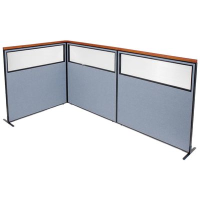 Global Industrial 60-1/4"W x 61-1/2"H Deluxe Freestanding 3-Panel Corner Divider with Partial Window, Blue