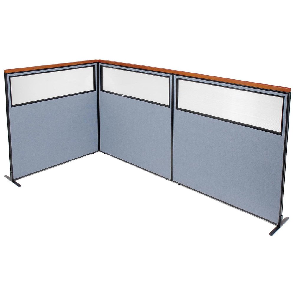 Global Industrial 60-1/4"W x 61-1/2"H Deluxe Freestanding 3-Panel Corner Divider with Partial Window, Blue