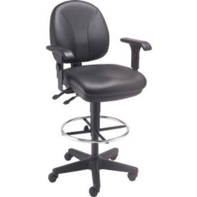 Global Industrial Interion Leather Task Stool with Arms - 360 Degrees Footrest - Black - 1 Each