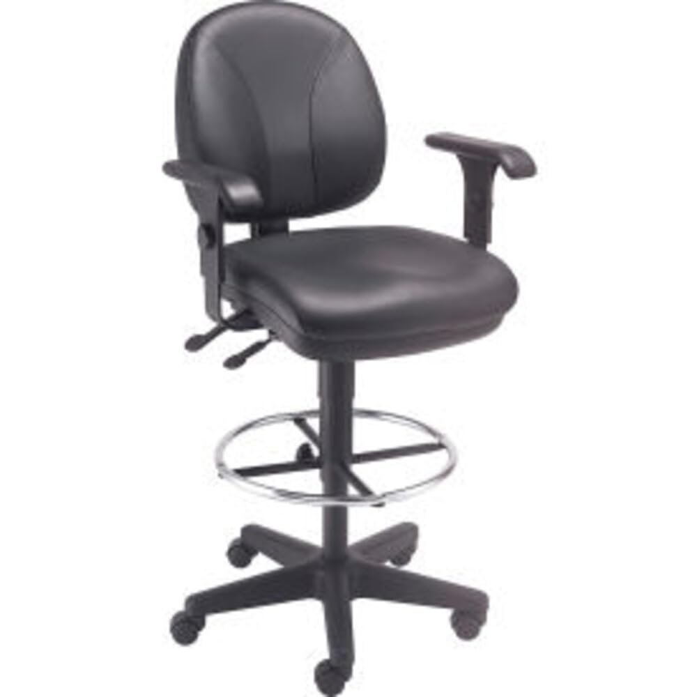Global Industrial Interion Leather Task Stool with Arms - 360 Degrees Footrest - Black - 1 Each