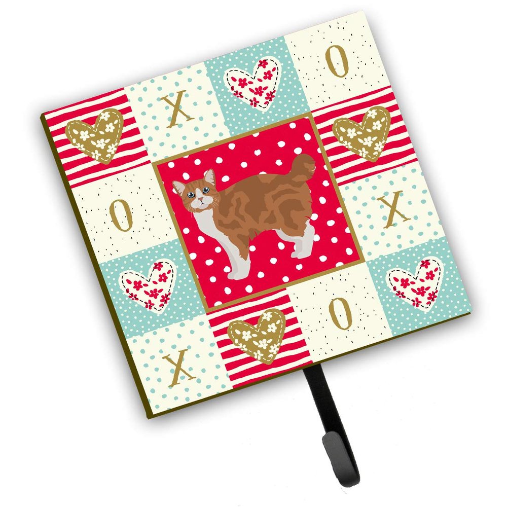 Caroline's Treasures CK5647SH4 Manx #2 Cat Love Leash or Key Holder, Red, Wall Hooks, Key Hooks Holder, Coat Rack Wall Mount, Coat Hooks, Hooks for Hanging Keys, Towels, Aprons, Leashes,