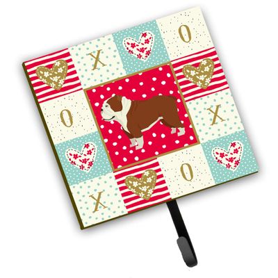 Caroline's Treasures CK5926SH4 English Bulldog Love Leash or Key Holder, Wall Hooks, Key Hooks Holder, Coat Rack Wall Mount, Coat Hooks, Hooks for Hanging Keys, Towels, Aprons, Leashes,