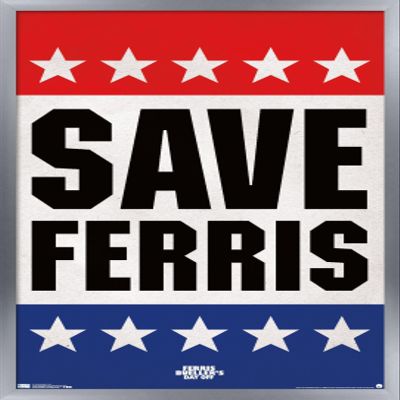 Trends International FERRIS BUELLER - SAVE Wall Poster, 14.725" x 22.375", Silver Framed Version