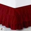 ARlinen Multi-Ruffle Bed Skirt -Full Burgundy Bedskirt- Unique Design- Three Ruffled Tier Layer-Waterfall Dust Ruffle bedskirt Split Corner with Platform Up to 24 Inch Deep Mattress. view 2
