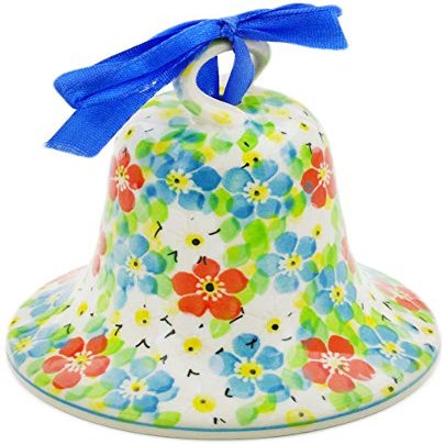Polmedia Polish Pottery Bell Ornament UNIKAT - Colorful Dizziness Pattern Handmade in Boleslawiec Poland by Ceramika Artystyczna + Certificate of Authenticity