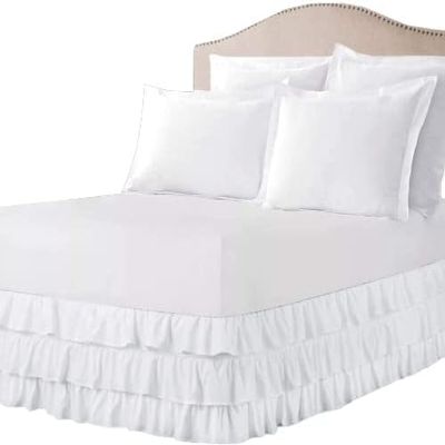 ARlinen Multi-Ruffle Bed Skirt -Full White Bedskirt- Unique Design- Three Ruffled Tier Layer-Waterfall Dust Ruffle bedskirt Split Corner with Platform Up to 24 Inch Deep Mattress.