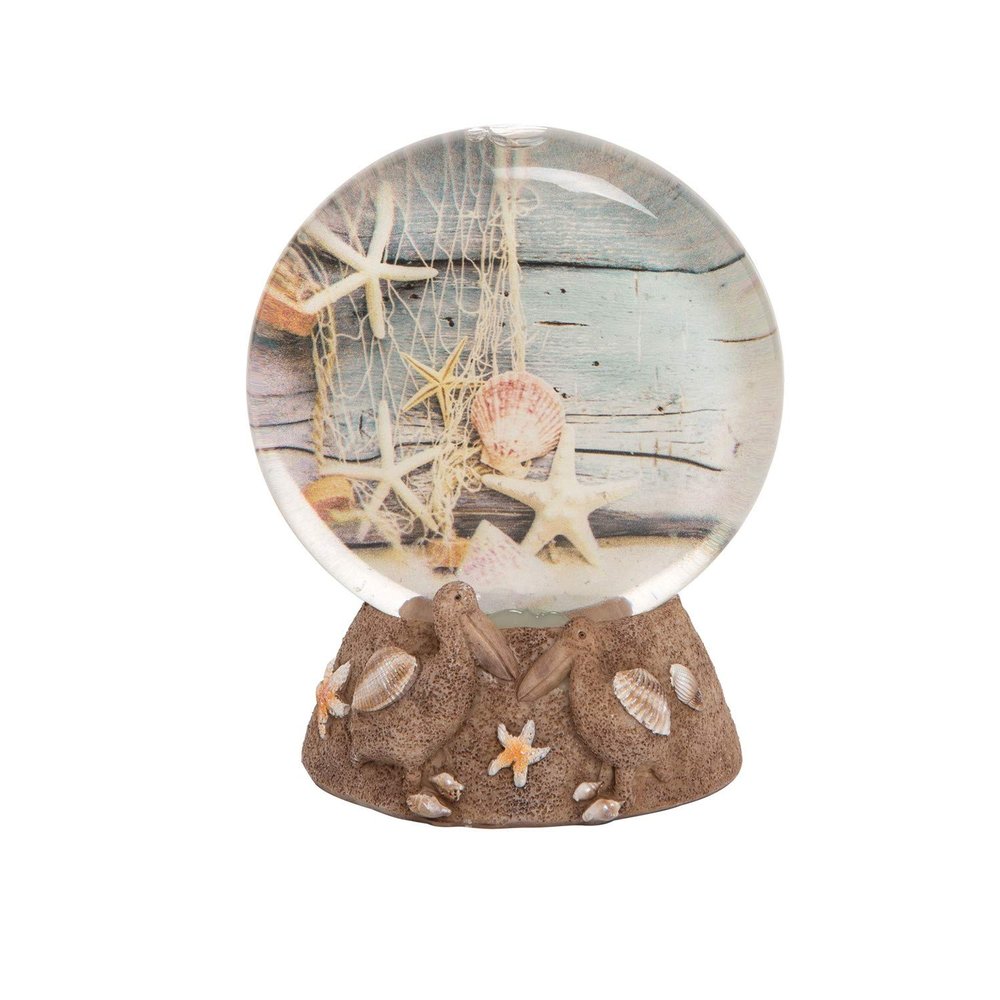 Beachcombers 5.9" Resin Pelican/Starfish Waterball Brown