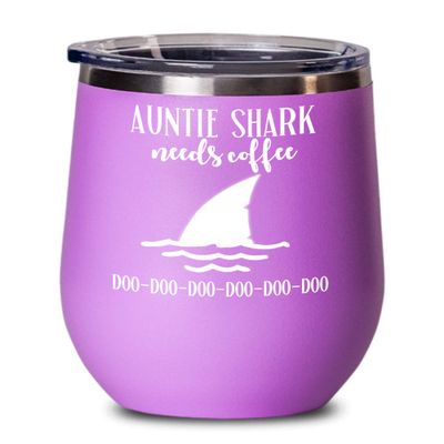 Auntie Shark Needs Coffee Wine Tumbler Funny Auntie Gifts for Aunt Birthday Gift for Auntie Mugs for Aunt Tea Cup for Women