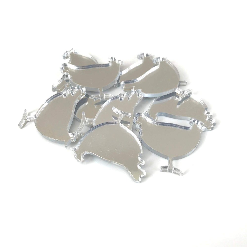 Chicken Shaped Crafting Mirrors, Set of 10, Shatterproof Acrylic, Silver