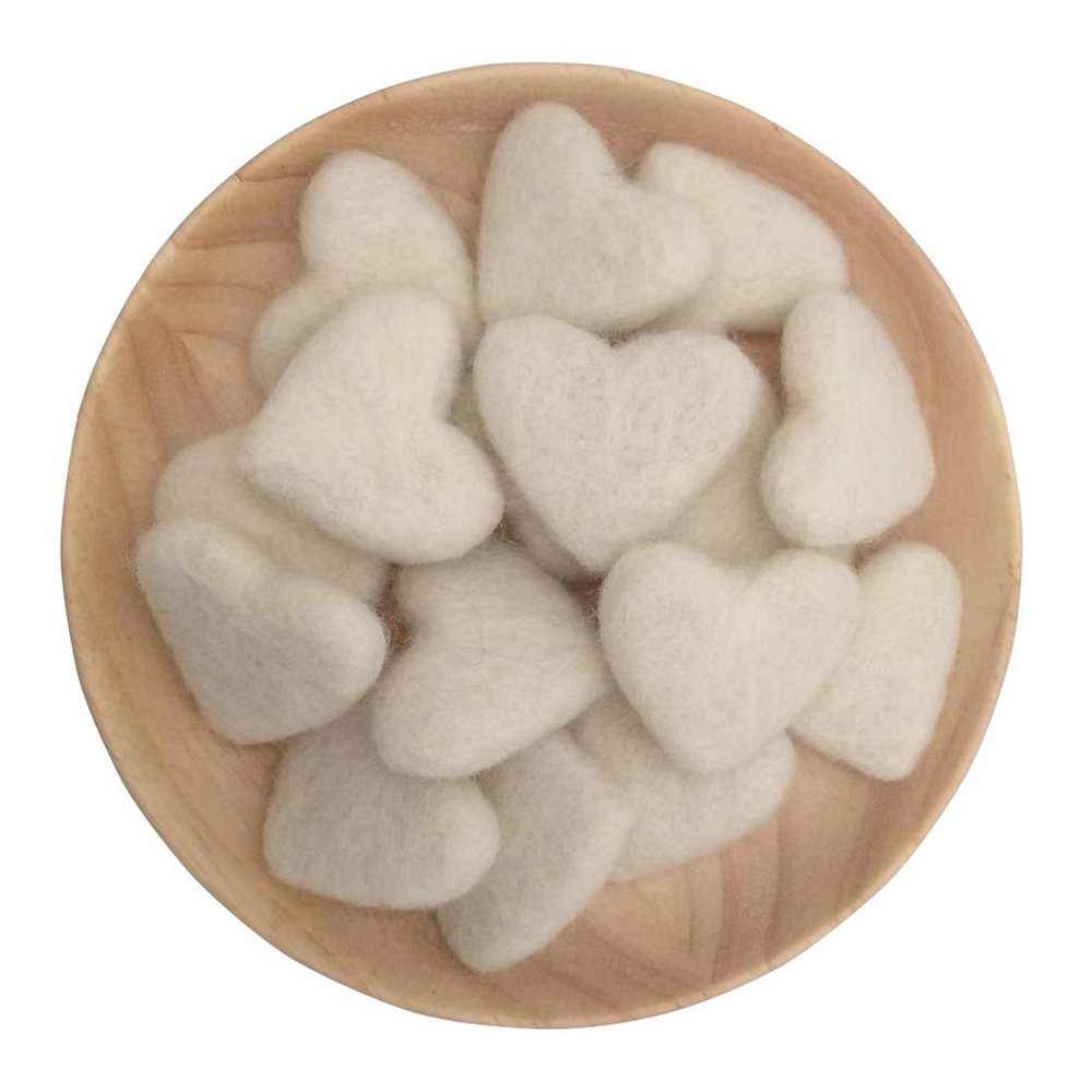 Heart Shape Felt Wool Beads Balls Pom Pom Handmade DIY for Craft Dream Catcher Baby Mobile Pompom Home Decor Nursery Party Props (Beige 40mm 20pcs)