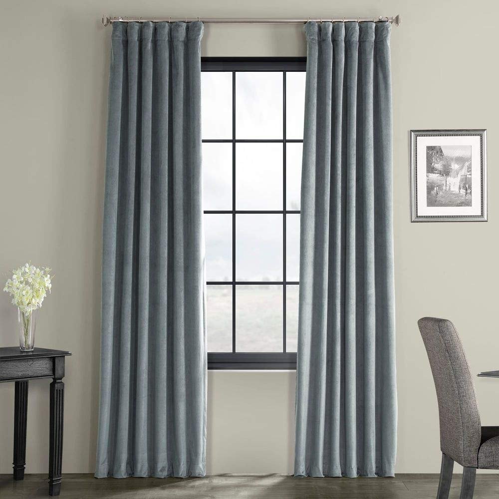 1 Piece 50 X 84 Traditional Natural Grey Curtain Solid Color Heavy Cotton Lining Velvet Polyester Light-Blocking Blackout Curtain Panel Energy Saving All Seasons Living Room & Bedroom Window Curtains