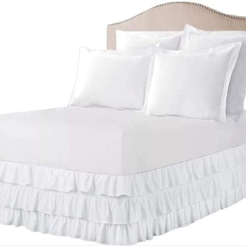 ARlinen Multi-Ruffle Bed Skirt -Full White Bedskirt- Unique Design- Three Ruffled Tier Layer-Waterfall Dust Ruffle bedskirt Split Corner with Platform Up to 10 Inch Deep Mattress.