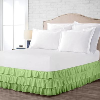 ARlinen Multi-Ruffle Bed Skirt -King Sage Bedskirt- Unique Design- Three Ruffled Tier Layer-Waterfall Dust Ruffle bedskirt Split Corner with Platform Up to 15 Inch Deep Mattress.
