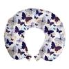 Ambesonne Butterfly Travel Pillow Neck Rest, Silhouettes and with Swirled Curly Wings on Pastel Color Blots, Memory Foam Traveling Accessory for Airplane and Car, 12", Purple Navy view 1