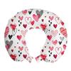 Ambesonne Valentines Travel Pillow Neck Rest, Doodle Style Hearts with Different Designs Romantic Inspirations for Art, Memory Foam Traveling Accessory for Airplane and Car, 12", Black Red Pink view 1