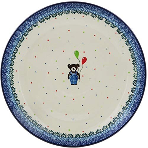 Polmedia Polish Pottery Dinner Plate UNIKAT - Teddy Bear Pattern Handmade in Boleslawiec Poland by Ceramika Artystyczna + Certificate of Authenticity