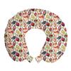 Ambesonne Japanese Cat Travel Pillow Neck Rest, Lucky Cat Holding Koi Fish Paw Far East Illustration, Memory Foam Traveling Accessory for Airplane and Car, 12", Vermilion Champagne view 1
