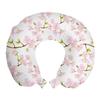 Ambesonne Plant Watercolor Travel Pillow Neck Rest, Blooming Cherry Japanese Sakura in Soft Rose, Memory Foam Traveling Accessory for Airplane and Car, 12", Pink Fawn view 1