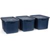 Rubbermaid Roughneck Tote 31 Gal, 3 Pack, Made in USA, Dark Indigo Metallic, Rugged Plastic Stackable Storage Bins with Lids and Handles view 1