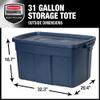 Rubbermaid Roughneck Tote 31 Gal, 3 Pack, Made in USA, Dark Indigo Metallic, Rugged Plastic Stackable Storage Bins with Lids and Handles view 2