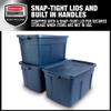 Rubbermaid Roughneck Tote 31 Gal, 3 Pack, Made in USA, Dark Indigo Metallic, Rugged Plastic Stackable Storage Bins with Lids and Handles view 4