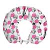 Ambesonne Feminine Travel Pillow Neck Rest, Repetitive Perfume Lipstick Makeup Care Items with Sketchy Dots Print, Memory Foam Traveling Accessory for Airplane and Car, 12", Pink Charcoal view 1