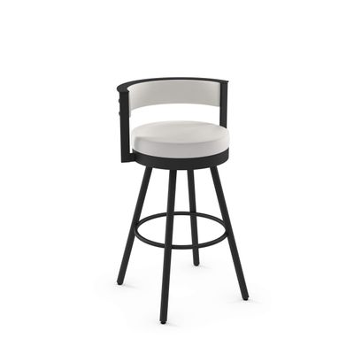 Amisco Eller 26 in. Swivel Counter Stool - Off White Faux Leather/Black Metal