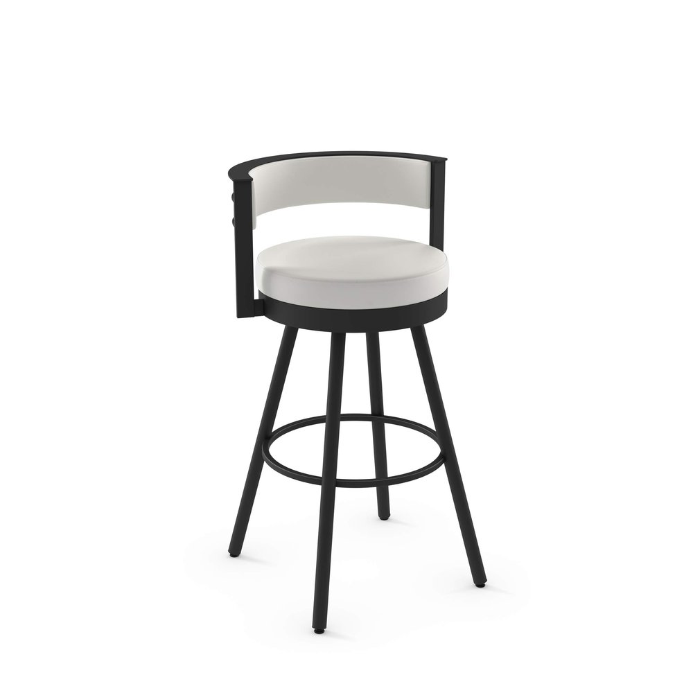 Amisco Eller 26 in. Swivel Counter Stool - Off White Faux Leather/Black Metal