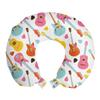 Ambesonne Guitar Travel Pillow Neck Rest, Entertainment Equipment Concept Summer Festival Pattern with Colorful Instruments, Memory Foam Traveling Accessory for Airplane and Car, 12", Pink Teal view 1