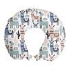 Ambesonne Llama Travel Pillow Neck Rest, Cartoon Style Hand Drawn South American Animals Alpacas and Llamas Design, Memory Foam Traveling Accessory for Airplane and Car, 12", White Teal view 1