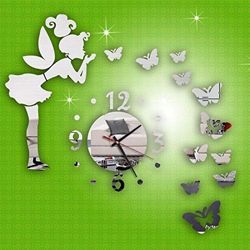 3D DIY Modern Style Butterfly Fairy DIY Mirror Wall Clock Wall Sticker Home Decor
