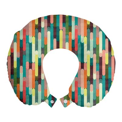 Ambesonne Retro Travel Pillow Neck Rest, Grunge Stripes Pattern with Colorful Composition with Traditional Halftone Background, Memory Foam Traveling Accessory for Airplane and Car, 12", Seafoam Coral