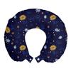 Ambesonne Floral Travel Pillow Neck Rest, Repetitive Style Illustration of Dark Tone Blooming Elements Botanical Buds, Memory Foam Traveling Accessory for Airplane and Car, 12", Indigo Mustard view 1