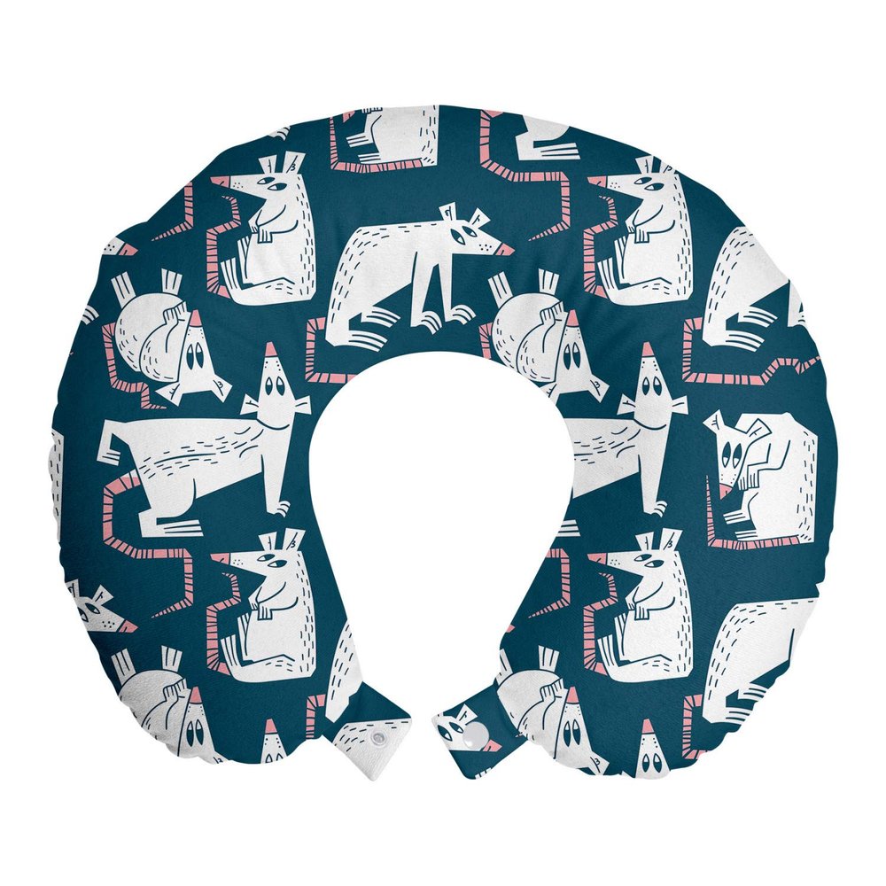 Ambesonne Rats Travel Pillow Neck Rest, Themed Abstract Cartoon Mouse Pattern Print, Memory Foam Traveling Accessory for Airplane and Car, 12", Dark Teal Pastel Pink