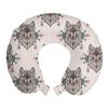 Ambesonne Dog Lover Travel Pillow Neck Rest, Wolf Pattern with Design Elements Motifs Geometric, Memory Foam Traveling Accessory for Airplane and Car, 12", Ivory Grey view 1